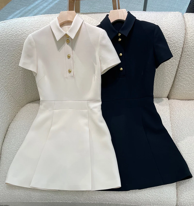

High Quality Women A-line Short Sleeve Black Ivory Pink Mini Dresses