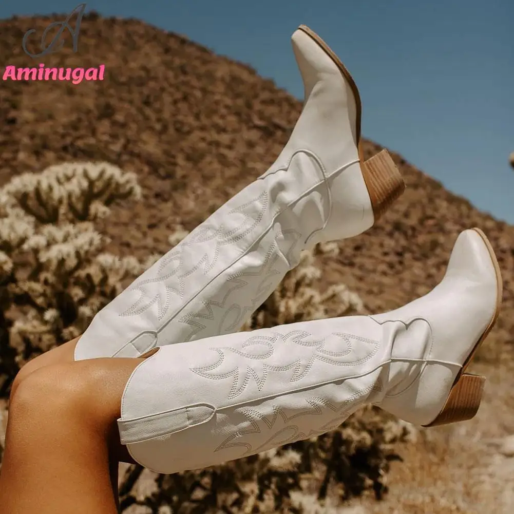 Cowgirl Western Boots 2023 Brand New Great Quality Cowboy Fashion Chunky Heeled Embroidery Cool Women Knee-high Boots Shoes