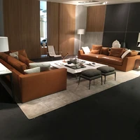 private custom leather sofa italian light luxury leather top layer three person four seat combination straight row living room