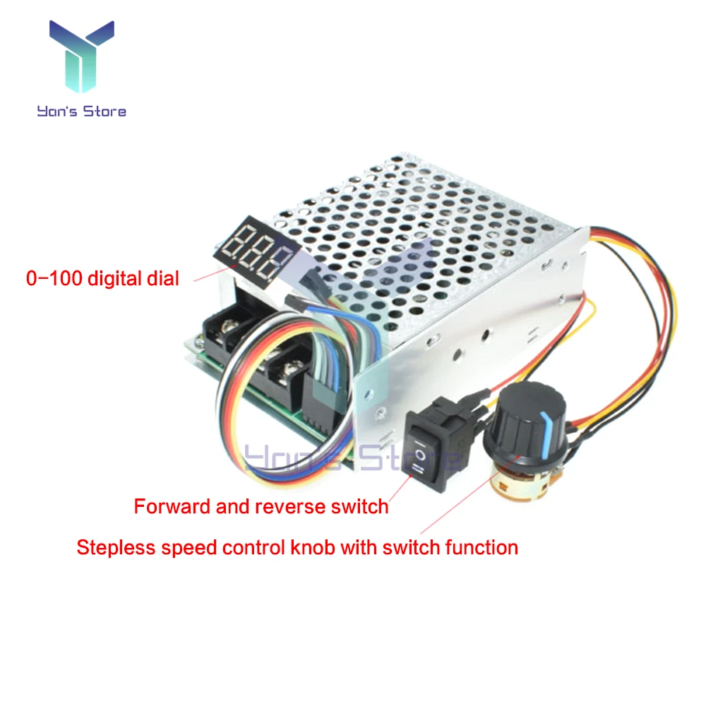 

Digital Display 0~100% Adjustable DC 10-55V 40A DC Motor Speed Controller PWM 12V 24V 48V 2000W MAX 60A CW Reversible Switch