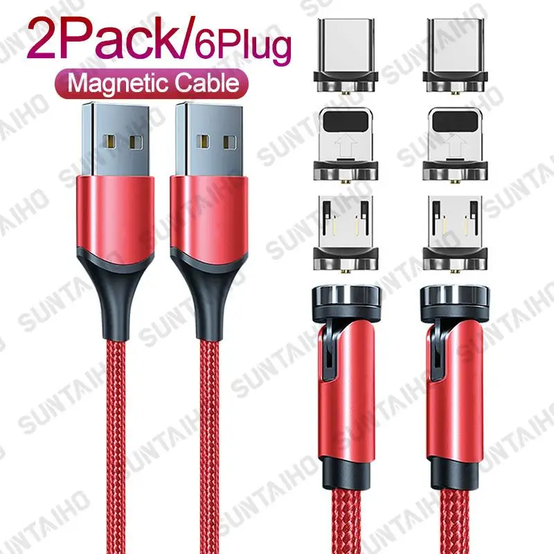 

2Pack 540 Rotate Magnetic Cable Fast Charging Micro Type C USB Cable For iPhone Xiaomi Samsung Magnet Charge USB C Phone Cable