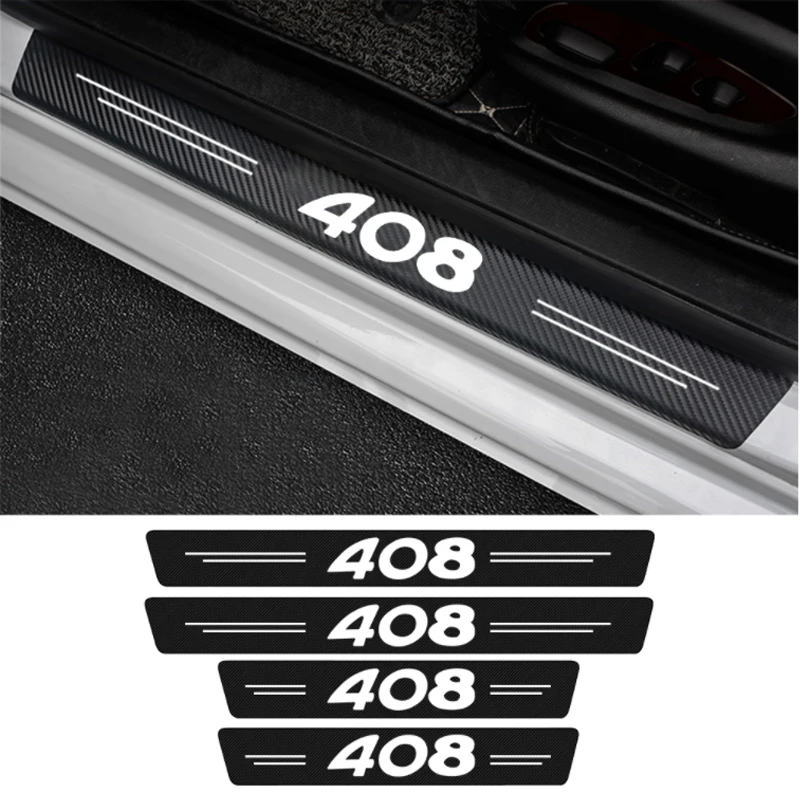 

4PCS For Peugeot 408 307 207 3008 308 206 407 508 Carbon Fiber Car Scuff Plate Door Threshold Sill Sticker Protector Film Decals