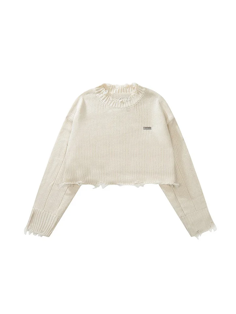 

Женский трикотажный свитер с длинным рукавом, повседневный свободный Однотонный свитер с круглым вырезом, уличная одежда в Корейском стиле, весна-лето 2023