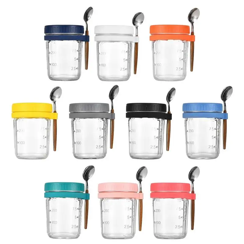 

Overnight Oats Jars Glass Storage Jar Glass Container Wooden Lid Oatmeal Spice Storage Jar Dried Fruit Kitchen Storage Box