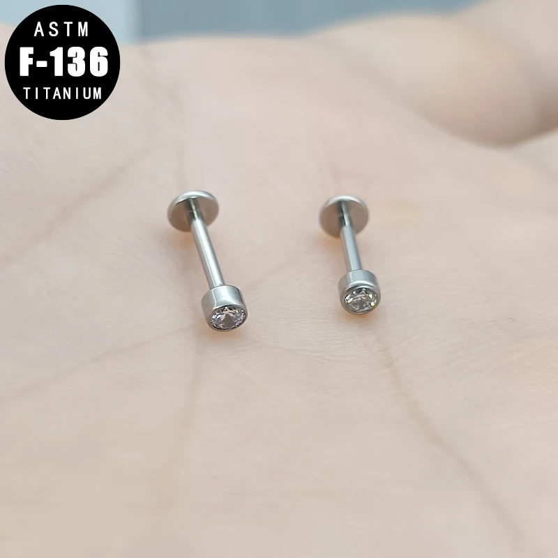 

ASTM F136 Titanium Labret Piercing Lip Ring Zircon Monroe Ear Cartilage Tragus Helix Earring Internal Thread Lip Stud Jewelry