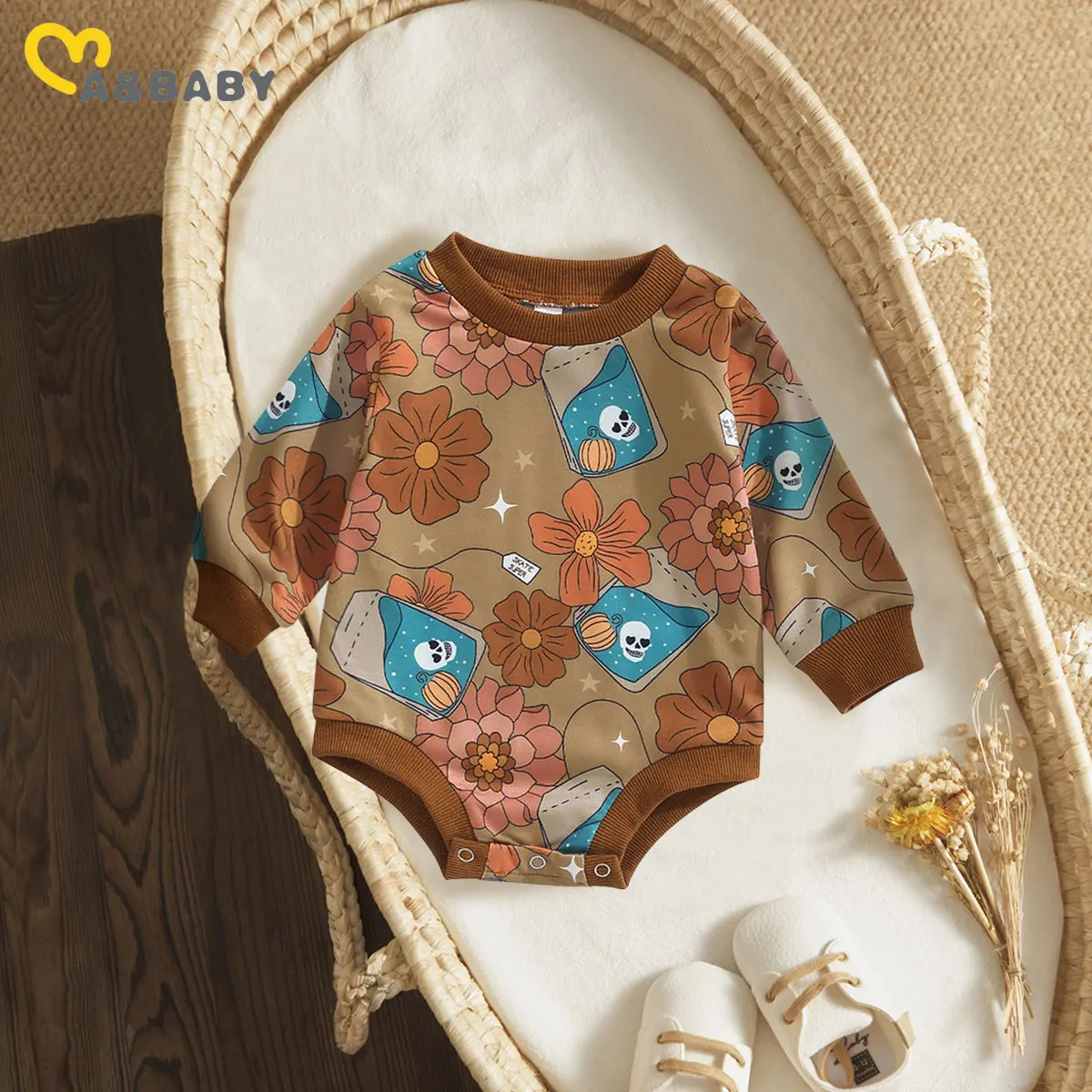 

Ma&Baby 0-18M Halloween Baby Boy Girl Romper Newborn Infant Floral Pumpkin Skull Print Jumpsuit Long Sleeve Playsuit Costumes