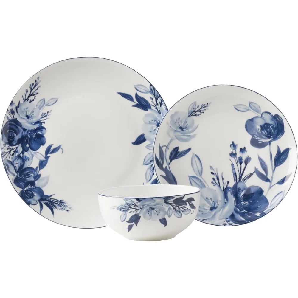 Набор столовых приборов из 12 предметов синяя обеденная тарелка 11 дюймов