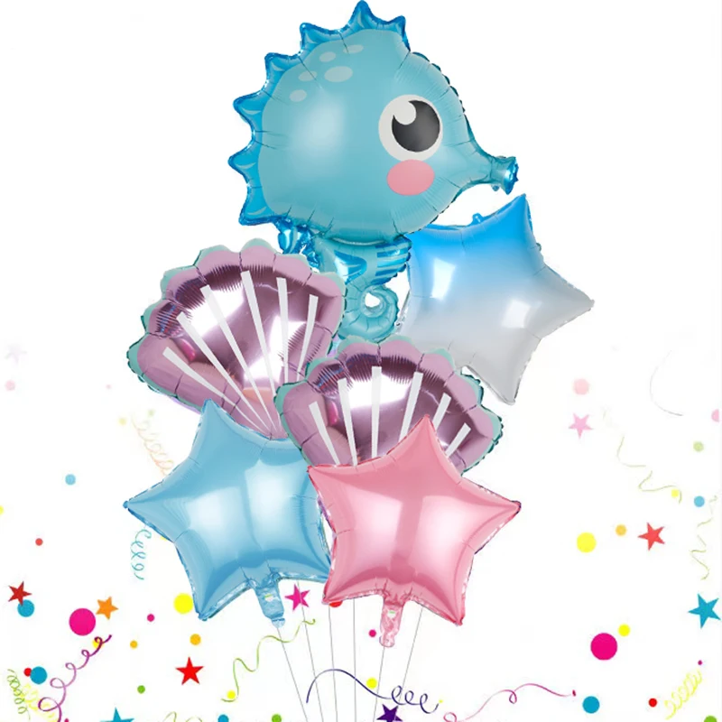 

6Pcs Sea Horse Ocean World Animal Foil Balloons Under the Sea Party Kids Mermaid Birthday Party Decoration Baby Shower Supplies