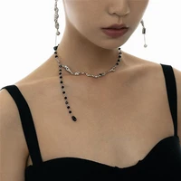kimitoshi inink color crystal stitching necklace black crystal chain design