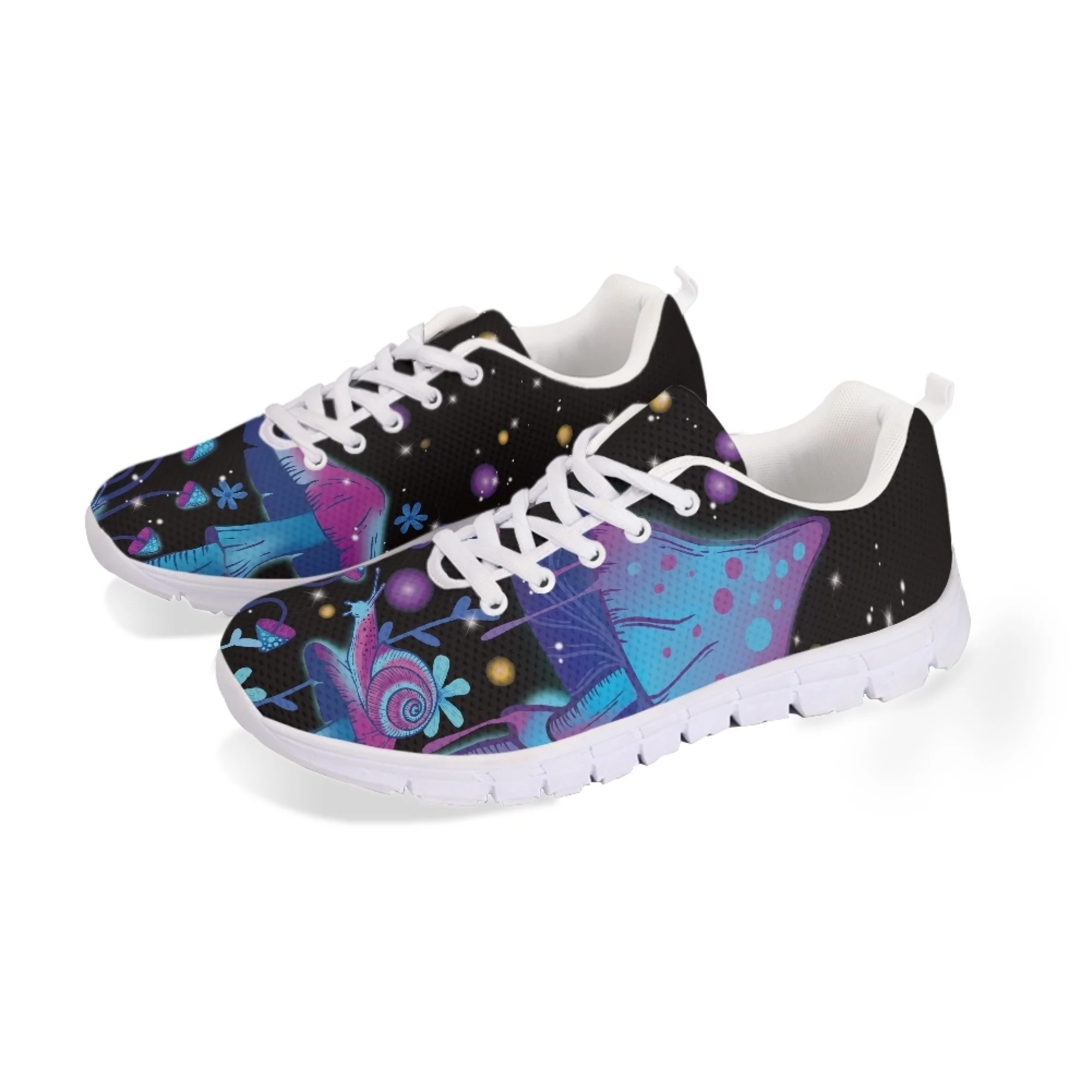 Yikeluo  Casual Sneakers Women Shoes Flat Mesh Cartoon Mushroom Print Brand Design Lightweight Lace Up Footwear Womens Loafers