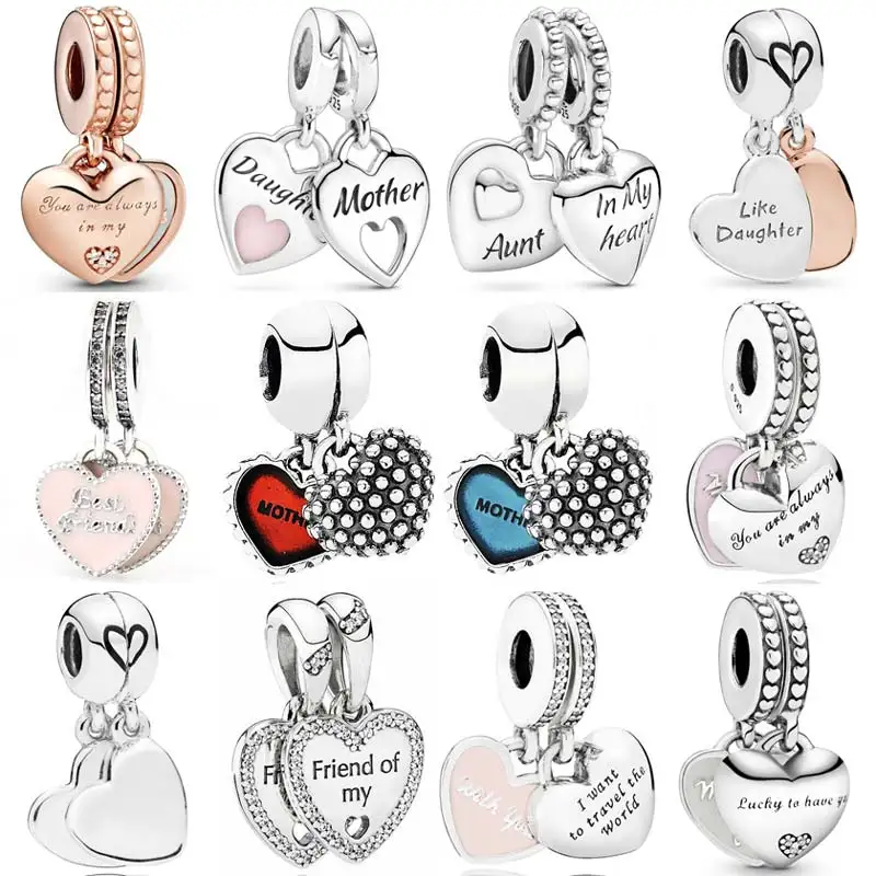 New 925 Sterling Silver Charm Daughter Mother & Son Heart Travel Together Forever Pendant Bead Fit Pandora Bracelet DIY Jewelry