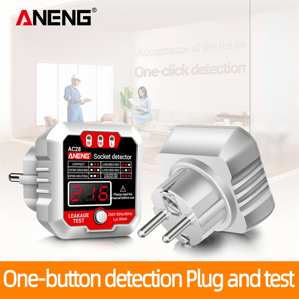 ANENG AC28 Socket Detector US/EU Universal Battery Tester Checker Test Power Socker LCD Voltage Tester Phase Meter Detector Tool images - 6