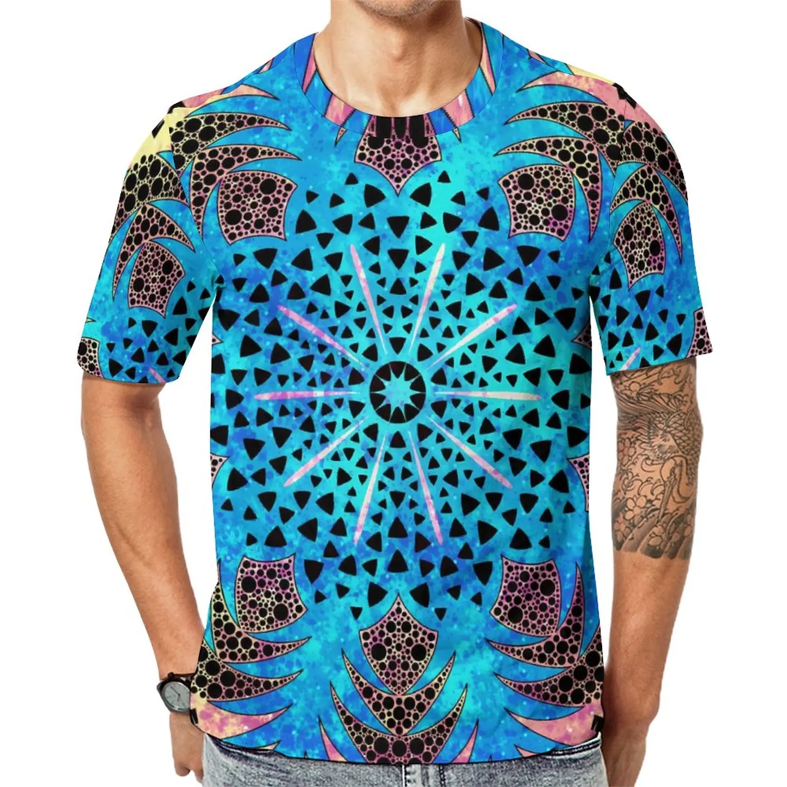 

Vibrant Mandala T Shirt Blue And Pink Pineapple Male Fashion T-Shirts Summer Graphic Tees Short-Sleeve Streetwear Oversized Tops