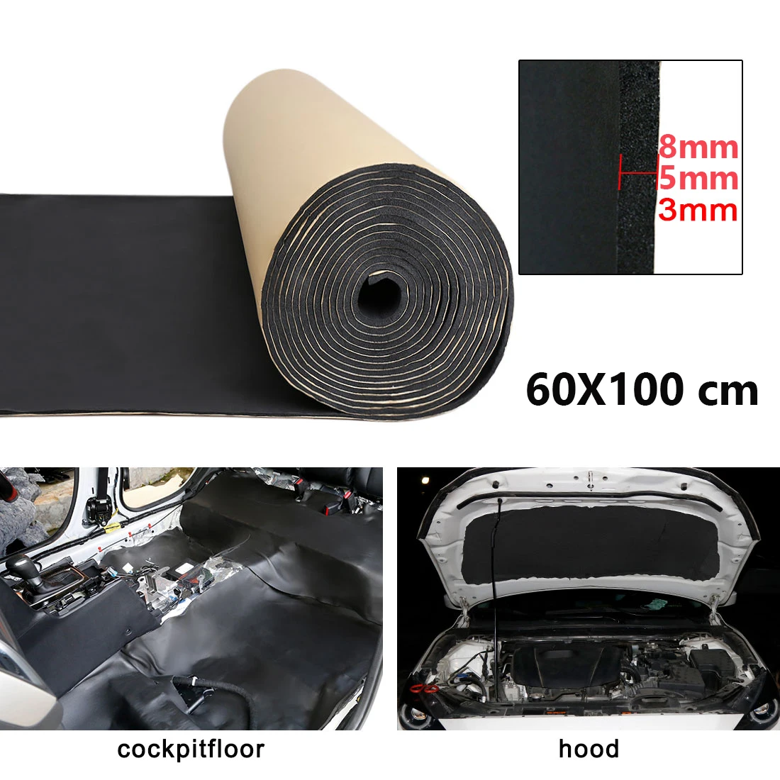 

Uxcell 6.46sqft Car Cell Foam 3mm 5mm 8mm Sound Proofing Insulation Deadener Mat 60cmx100cm Car Deadening Pad Interior Accessori