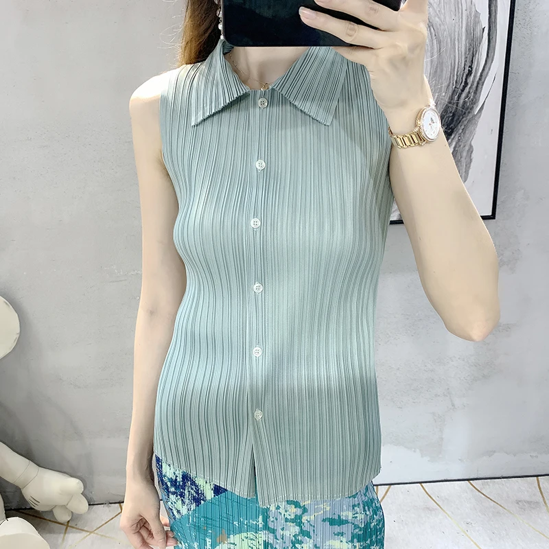 [Распродажа] Sanzhai Top новая летняя повседневная рубашка без рукавов на пуговицах