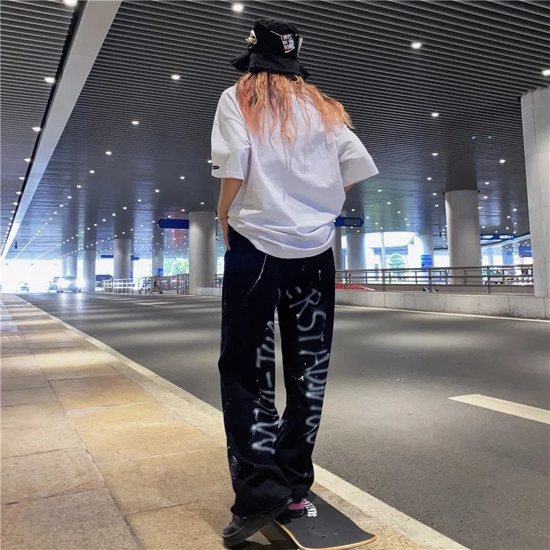 Thin Black Punk Cargo Pants Girls Korean Sweatpants Baggy Gothic Printing Pant Summer Autumn Hip Hop Harajuku Trousers Unisex
