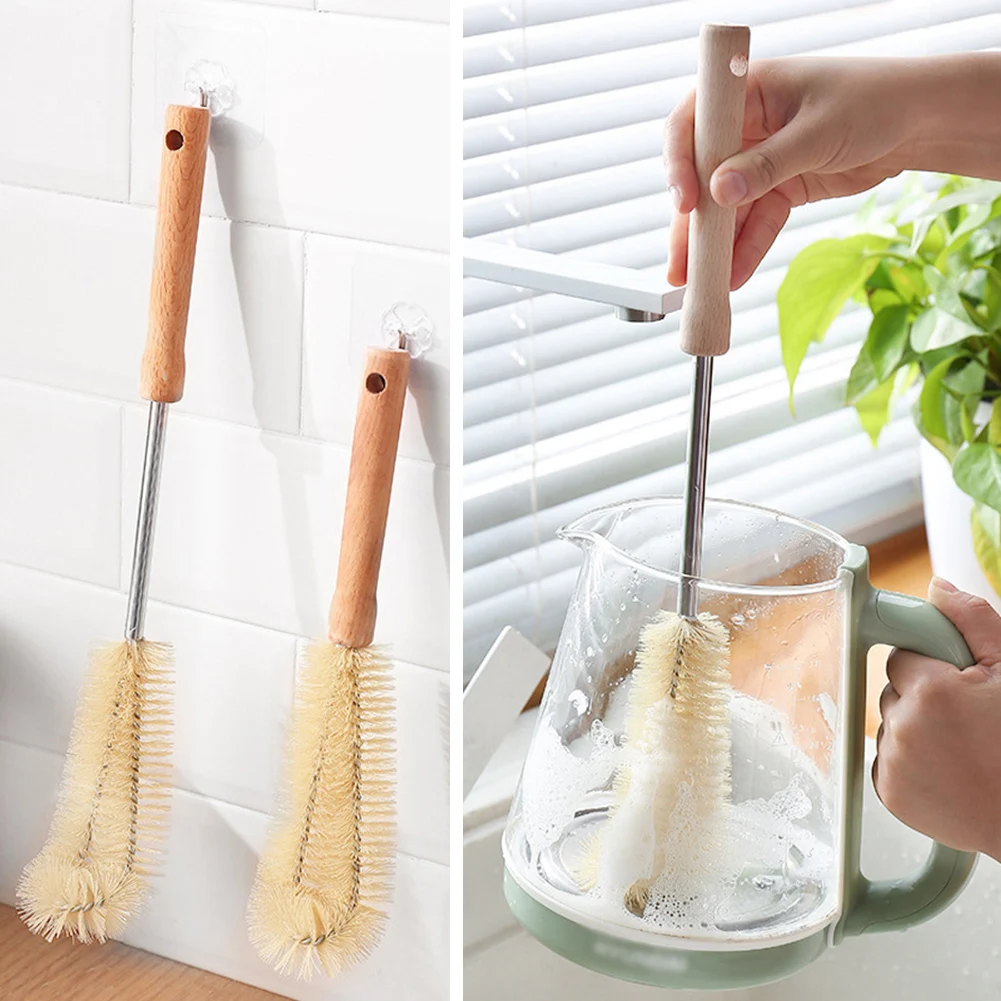 

1PCS Wooden Long Handle Brush Unique design For Baby Bottles Scrubbing Cleaning Tool Kitchen Cleaner For Washing Cleaning