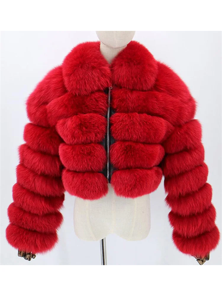 Faux Fur Coat Women Fashion Short Slim Lapel Imitation Fox Fur Jackets Female Long Sleeve Stitching Outwear Apricot White S-6XL