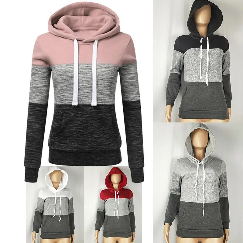 

Women Hoodies Autumn Winter Sweatshirts Female Pullover Hoodies Fashion Color Stitching Tops Plus Size Ladies Streetwear Tops