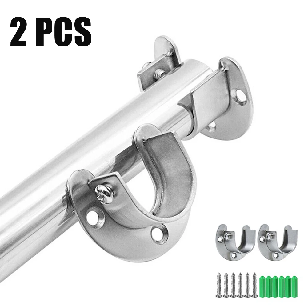 2 Pack Flange Rod Holder, Closet Rod Bracket End Supports Sockets For Wardrobe Curtain Fixed Socket Thickened Open Flange Seat images - 6