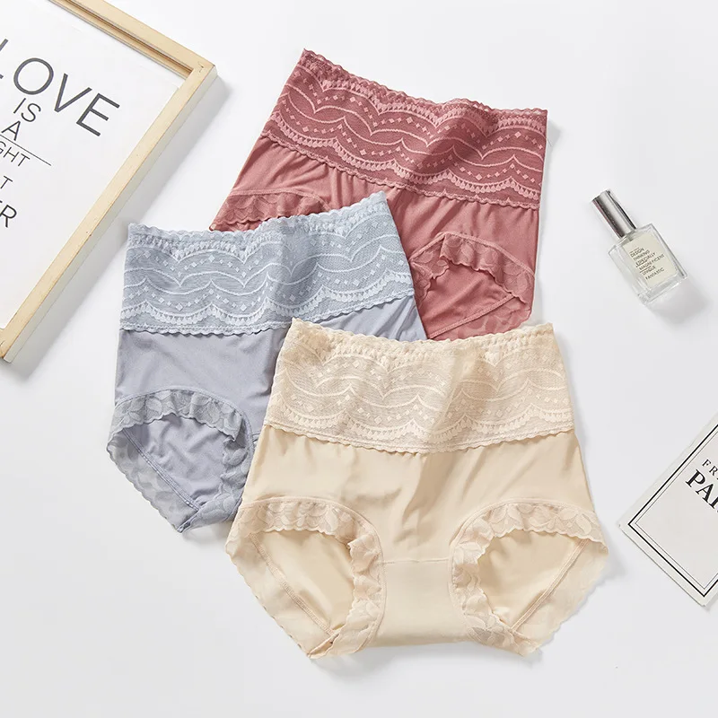 

Women's mesh buttock lifting cotton antibacterial crotch large size fat sister sexy lace briefs panties lingerie Lac underwear