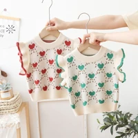 2022 autumn korean style baby girls knitted pullovers vests ruffles sleeveless tops toddlers kids print waistcoats