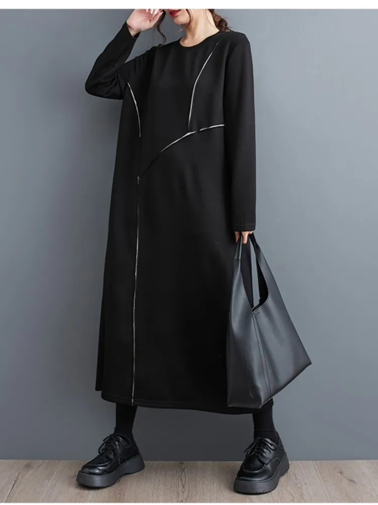 Свободное длинное платье большого размера на осень женское модное