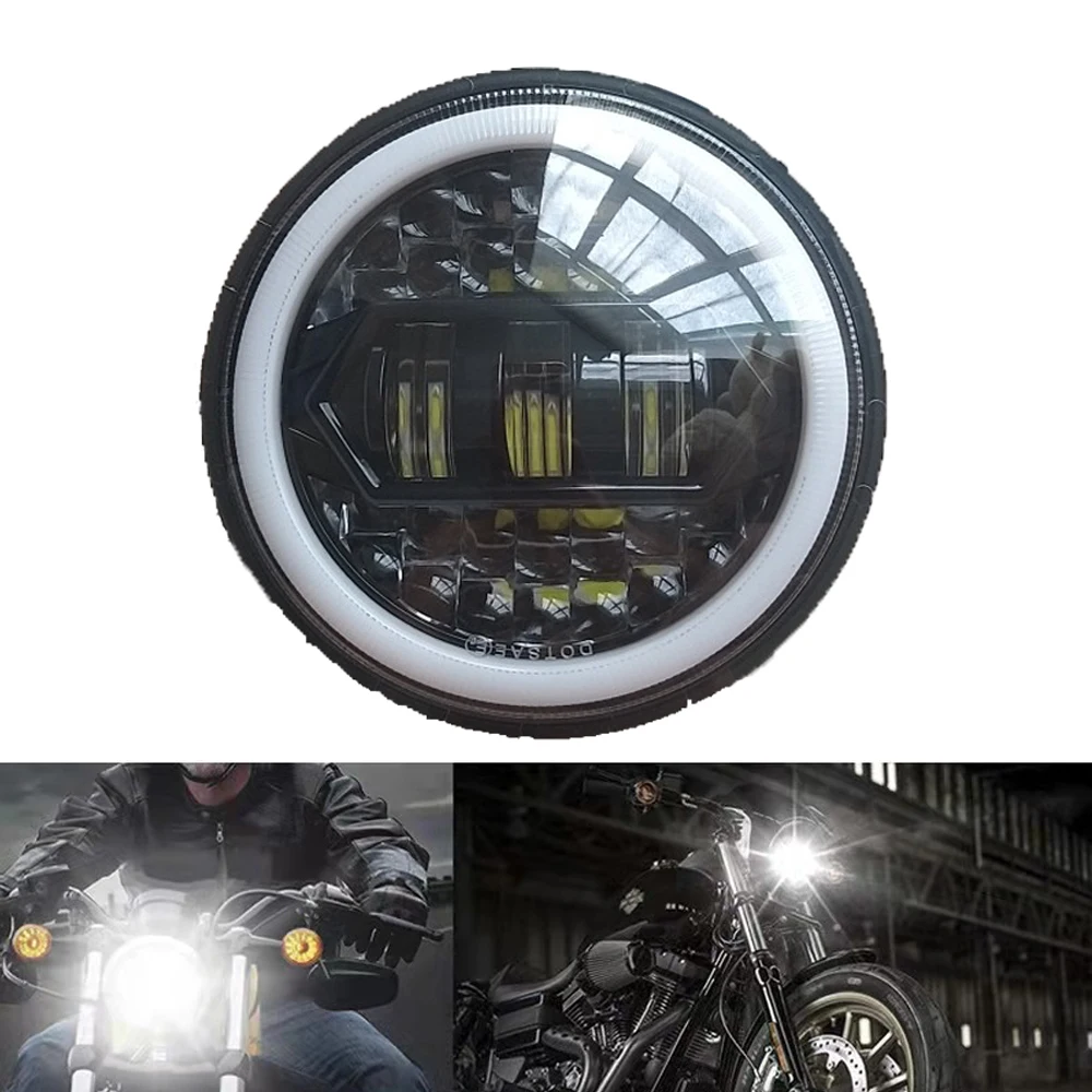 

5.75 inch Black LED Projector Motorcycle Headlight 5-3/4 DRL Halo Moto Headlamp for Dyna Sportster Wide Glide Iron 883 XG750