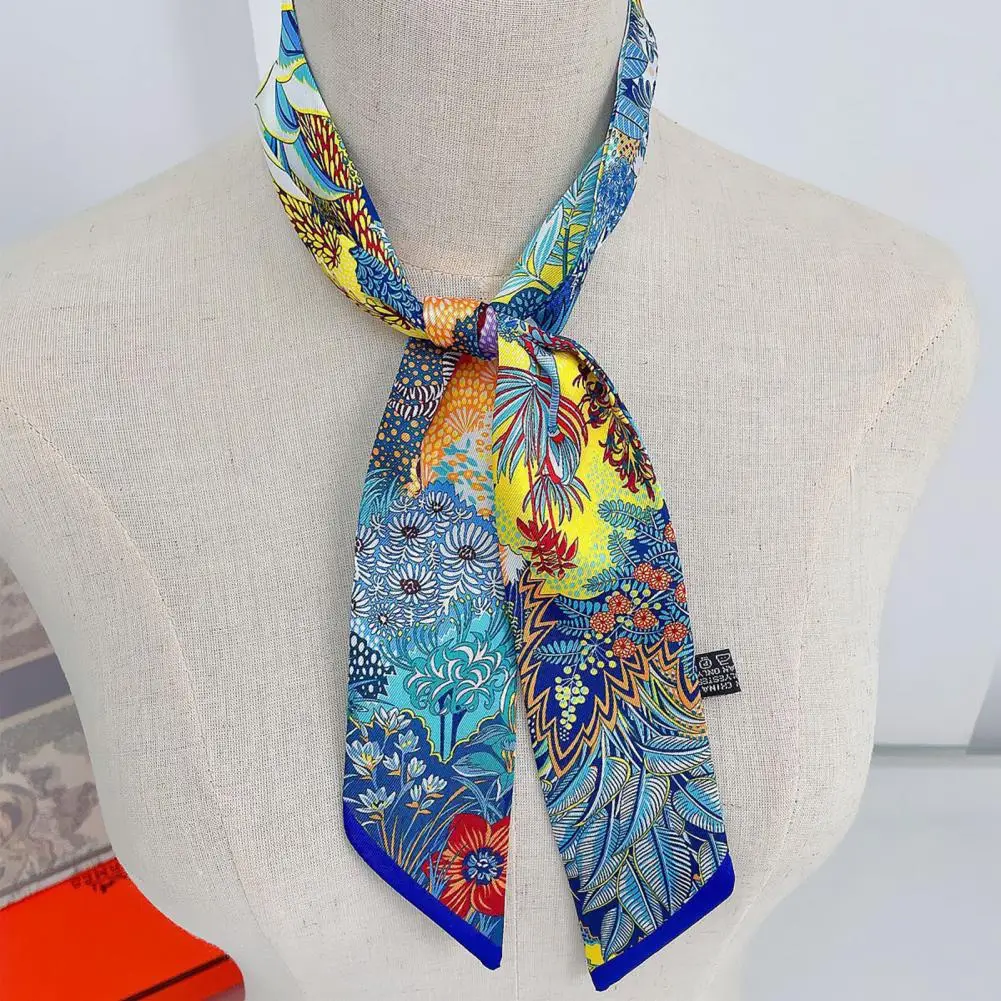 

Faux Silk Scarf Hair Headband Bag Streamer Colorful Flower Print Women Scarf Neckerchief Neck Decoration Smooth Colorfast Scarf