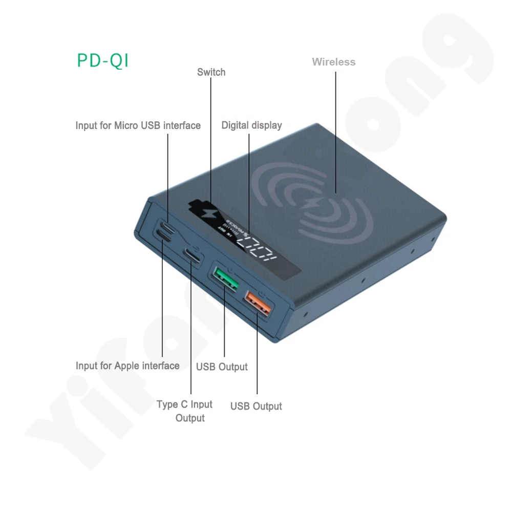 Внешний аккумулятор QC 3 0 PD 5*18650 с двумя USB-портами |