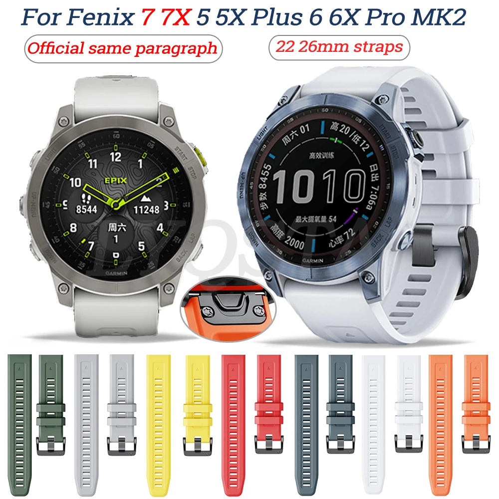 

22/26mm Official Watchband For Garmin Fenix 7 7X 6 6X Pro 5 5X Plus 3HR 935 Silicone Band Fenix7 MK2 Watch Easyfit Wrist Straps