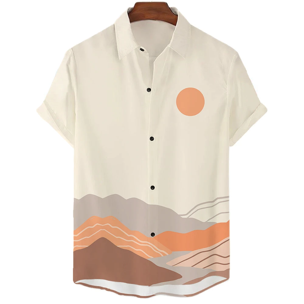 

Summer Sunrise Men'S Shirt Causal Fashion Hawaiian Shirt Short Sleeve Simple 3d Shirt For Man Button Beach Daily Men Clothing