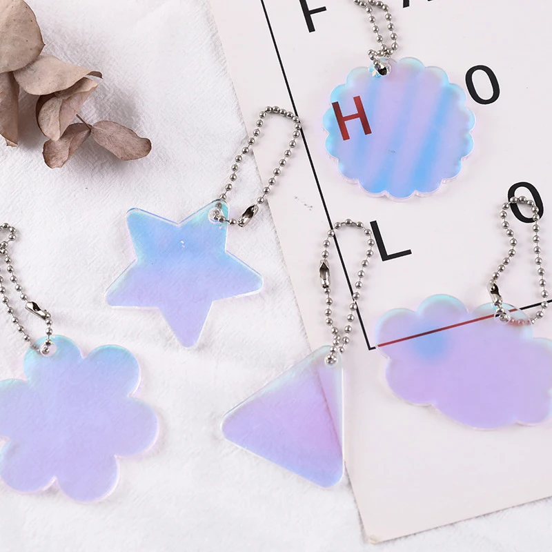 

Kawaii Acrylic Transparent Pendant Photo Album Laser Pendant With Bead Chain Cute Bear Heart Key Chain Postcards Decor Pendant