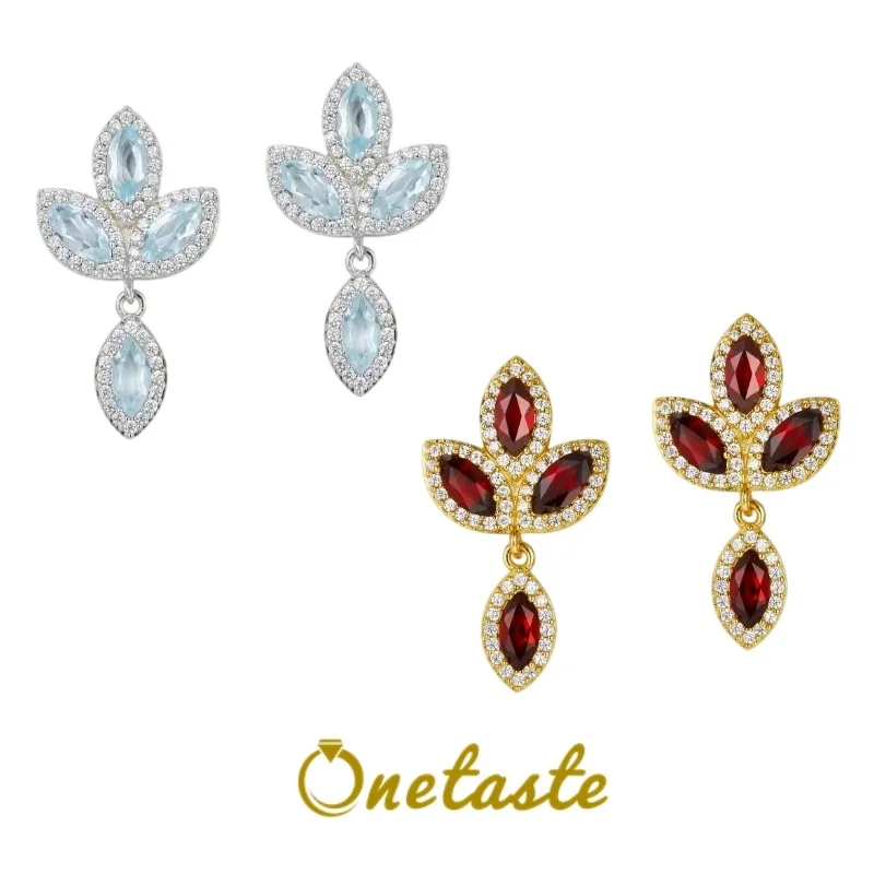 

Natural Garnet Topaz Stone Zircon 925 Sterling Silver Leaf Dangle Earrings For Women Fine Jewelry Chic Earring 2023 New Gift