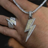 hip hop necklace full white cz zircon lightning pendant necklace for men womens iced out chain neck fashion jewelry accessories