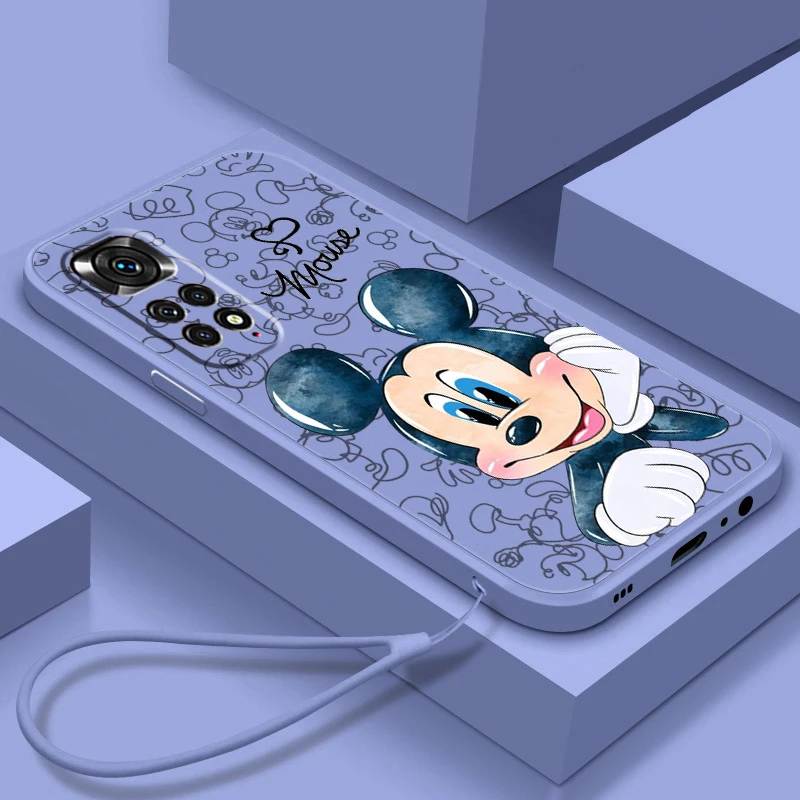 

Disney Cute Mickey Mouse Phone Case For Redmi Note 12 11T 11S 11E 10S 10T 10 9T Pro Plus Liquid Rope Funda Cover