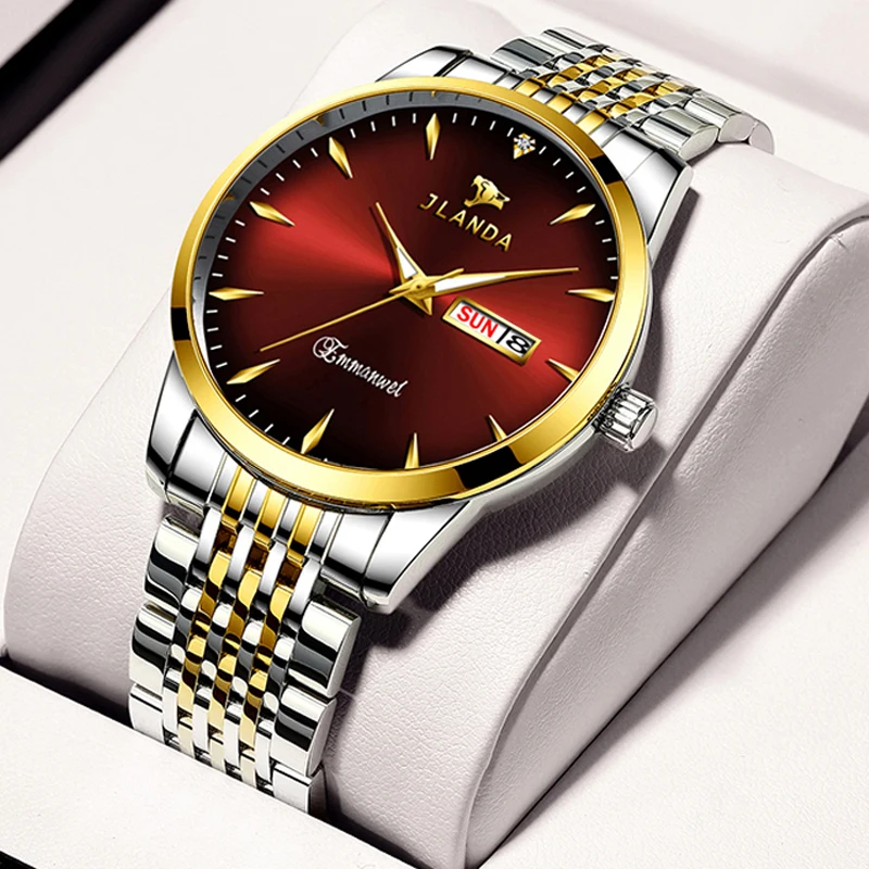 

2022 New Casual Sport Men's Watches Stainless Steel Band Quartz Wristwatch Men Clock with Luminous Pointers Calendar Week Watch