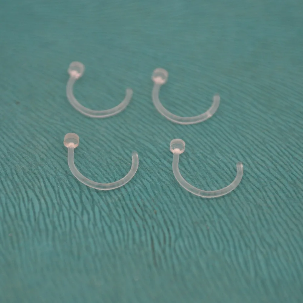 

HENGKE Open Clear Nose Studs Rings Transparent Retainers Hide Piercing Flexible Bioflex 20 Gauge Popular Fashion Body Jewelry