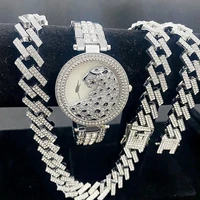 gold jewelry set mens women iced out watches necklaces bracelet bling cz diamond cuban link chain choker gold watch for men