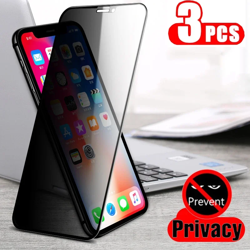 3 шт. черное защитное стекло для iPhone 11 12 13 14 15 16 Pro XS Max XR противошпионские защитные