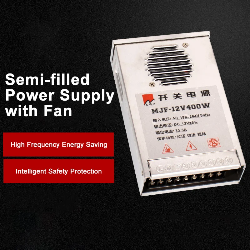 

Outdoor Rainproof Switching Power Supply Semi-infused Constant Voltage Drive Power Supply with Fan PFM Type LED Power Supply