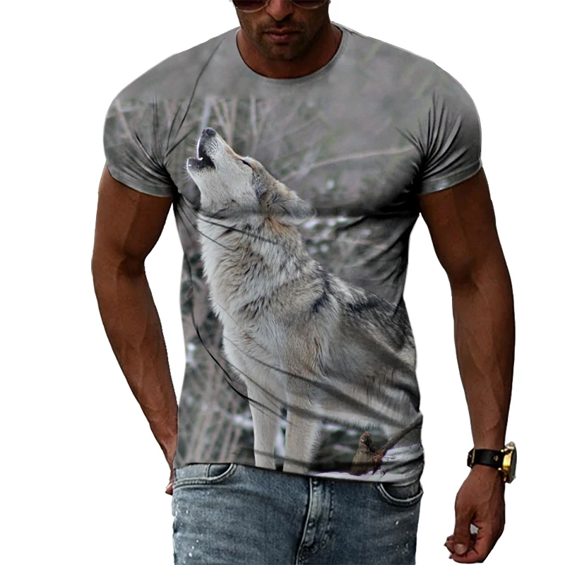 

2022 New Wolf tshirt men 3d Animal T shirt Print Summer Pattern Casual Short Sleeve Funny T shirts Cool Hip Hop Mens Clothing
