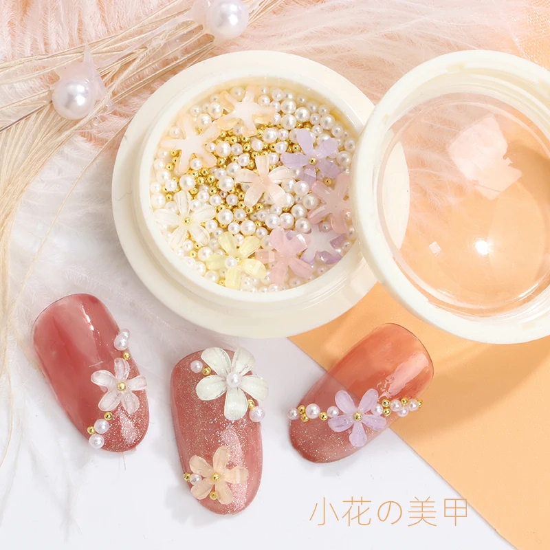 

1Box 3D Flower Nail Art Resin Rhinestones Pixie Crystal Caviar Beads For Nails Supplies For Professional Kawaii Korean Nail Part
