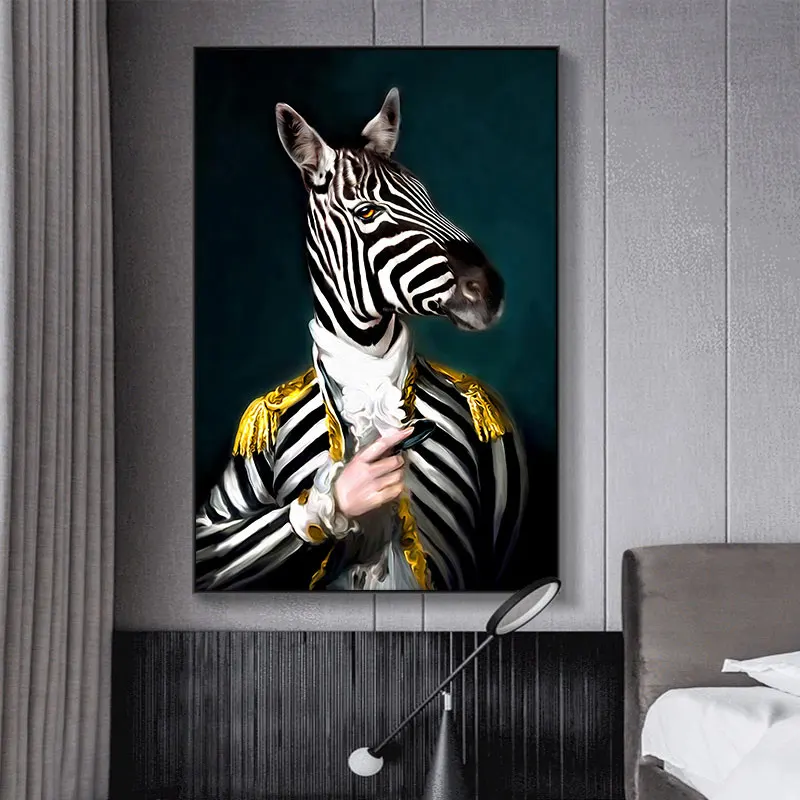 

Funny Zebra Noble Poster And Prints Classic Animal Gentleman Canvas Painting Living Room Bedroom Home Decor HD Wall Art Pictures