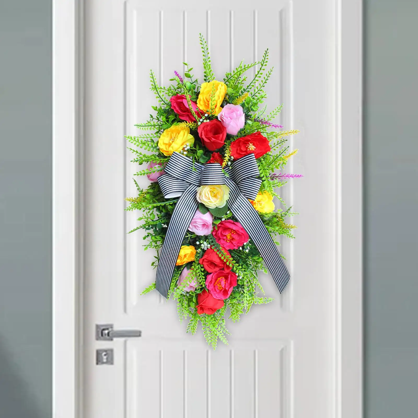 

Artificial Flower Wreath Wall Decor Door Swag Wreaths Floral Teardrop Swag for Housewarming Fireplace Garden Celebration Outside