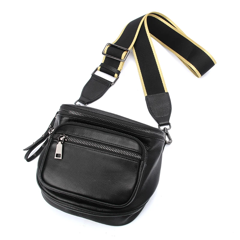 Genuine Leather Fanny Pack Women Large Capacity Bum Bag Solid Color All-Match Chest Crossbody Bag Wide Shoulder Strap Waist Pack