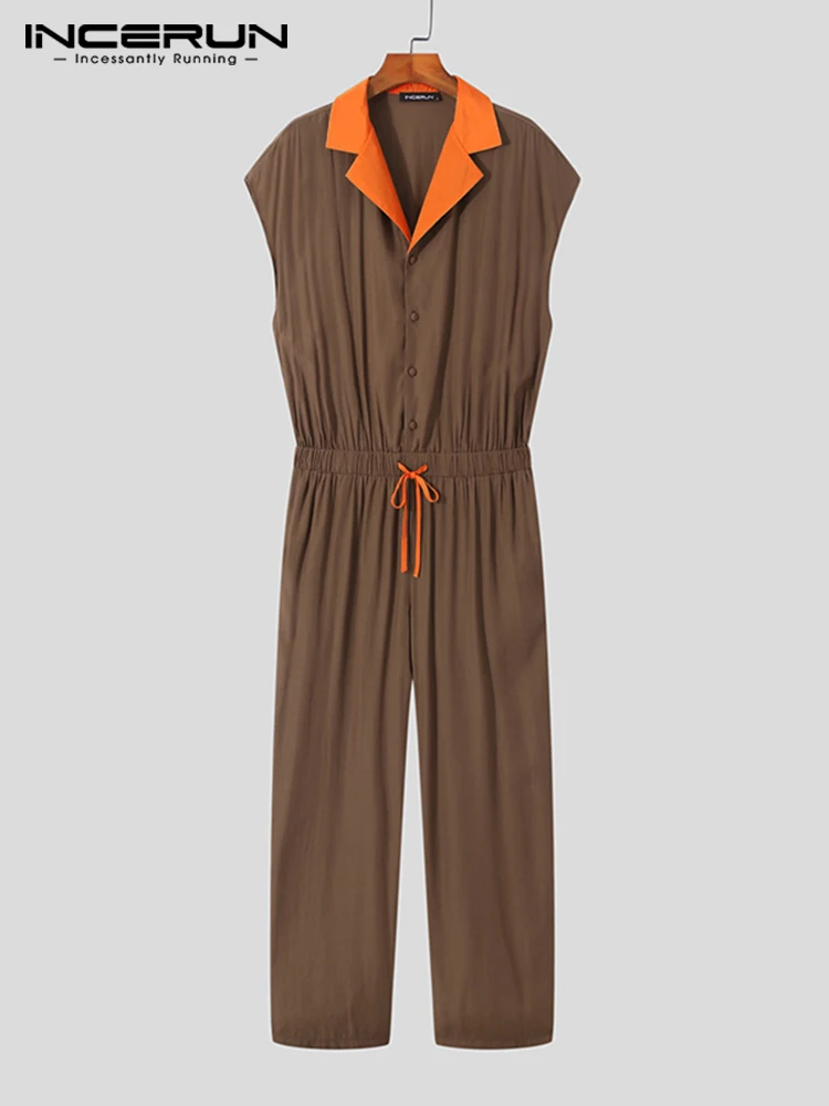 Комбинезон INCERUN мужской с лацканами и коротким рукавом повседневный свободный