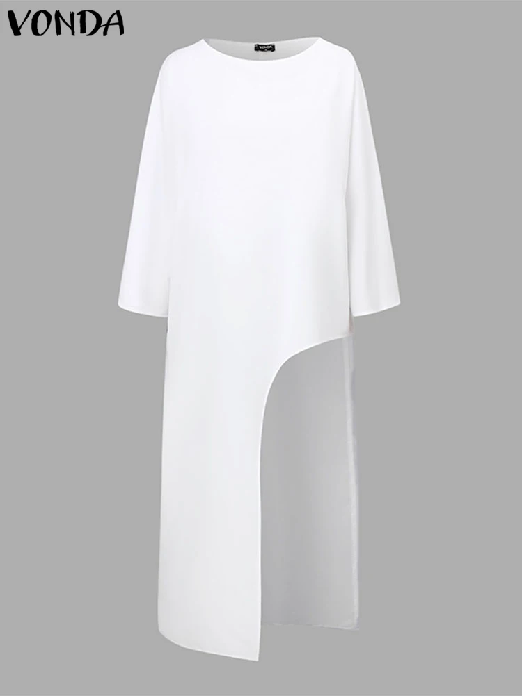 VONDA женская блузка с длинным рукавом 2024 однотонные блузки неровным подолом