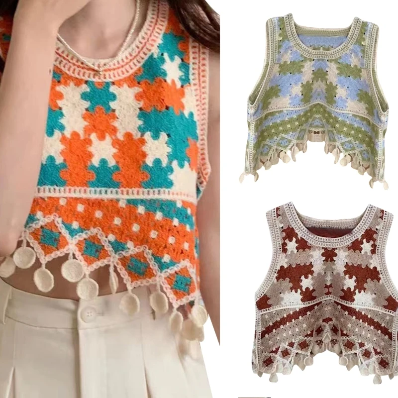 

Lace Edge Clothings O-neck Short Knitted Sweater Vest Women Solid Color Ribbed Elegant Sleeveless Vests Cardigan Hollows