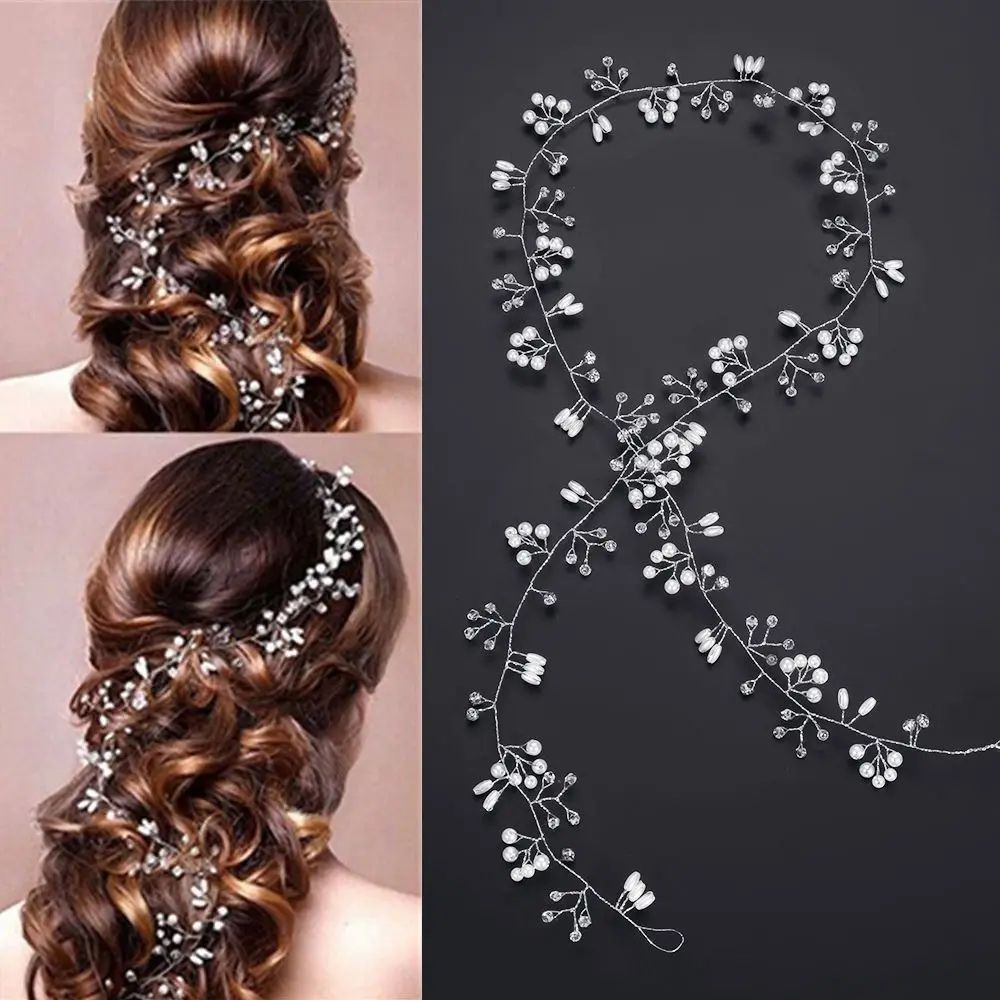 

Длинная цепочка, украшения для волос, свадебная тиара с жемчугом и кристаллами, свадебные аксессуары для волос